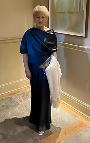 Image of Mermaid Satin Mother of The Bride Dresses for Women Ruched One Shoulder Formal Evening Gowns
