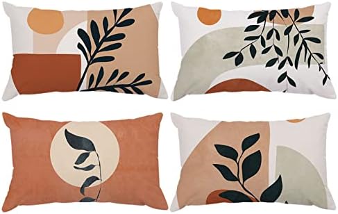 Pack of 4 Abstract Boho Throw Pillow Covers, Abstract Plants Throw Pillow Cover Nature Modern Art Pillow Cases for Couch Bed Car (12x20inch)