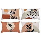 Pack of 4 Abstract Boho Throw Pillow Covers, Abstract Plants Throw Pillow Cover Nature Modern Art Pi