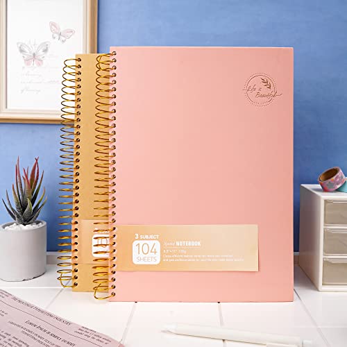 8.5 X 11 Large Spiral Notebook Hardcover Spiral Notebook 3 Subject Spiral Notebook For Note Taking 100Gsm Premium Paper 104 Sheets College Ruled Journal For School Office Supplies Writing Journal,Pink #TOP2