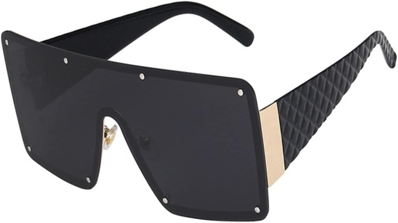 Retro square sunglasses for women's fashion oversized black rimless rivet sunglasses for women's large frame glasses