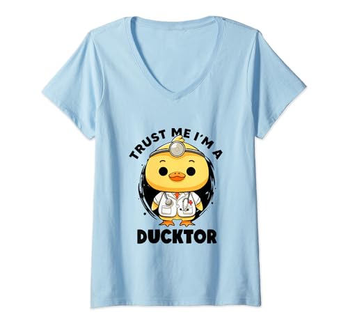 Womens Trust Me I'm A Ducktor Funny Duck Nurse Pediatric Doctor V-Neck T-Shirt
