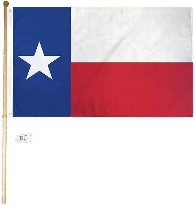 Ant Enterprises 5 Foot Wooden Flag Pole Kit Wall Mount Bracket with 3x5 Texas State House Flag