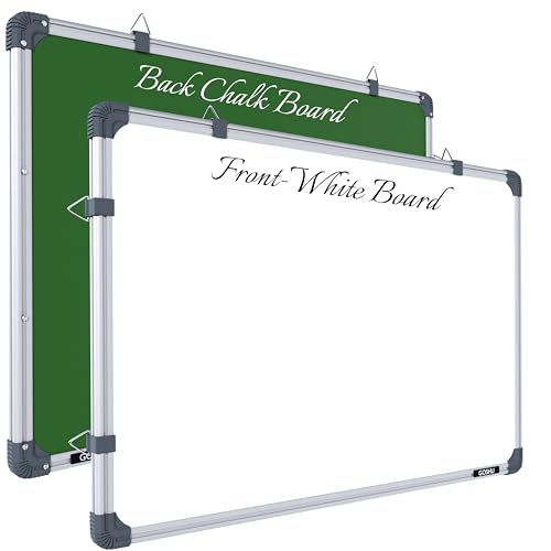 GOSHU 2x3 Feet Non-Magnetic Double-Sided White Board and Chalk Board | Ideal Use for Home, Office, Kids, Premium Aluminum Alloy Frame and Premium Mela