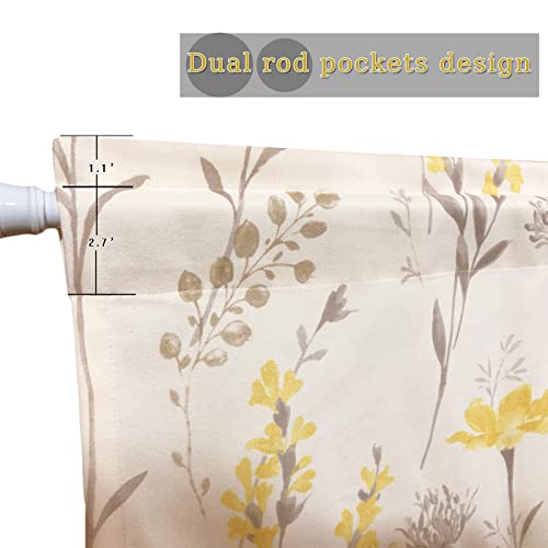 Suouo Yellow Floral Valance Curtain For Kitchen Dining Bedroom Living Room Chenille Printed Grey Leaf Small Windows Tier Drapes Rod Pocket 1 Panel 52 X 18 Inch Length Sunflower #TOP4