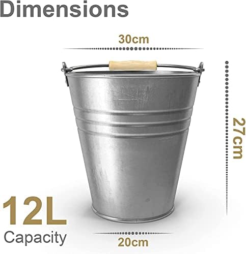 Metal Bucket Galvanised Steel Bucket with Handle - 12 Liter, Makes A Perfect Drinks Cooler Bucket for Parties, Cleaning, Garden Storage, Ash and Coal Bucket | Pack of 2