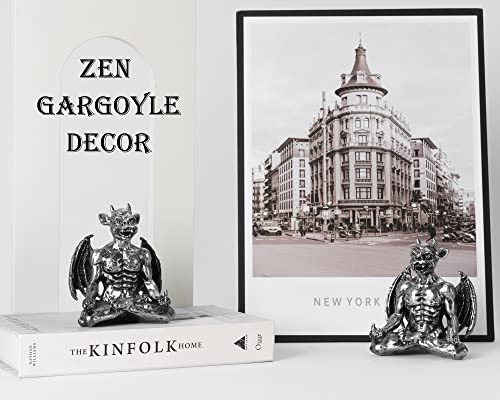 Boihegu Gargoyle Statue Middle Finger, Zen Yoga Gargoyle Statue Gifts, Gothic Miniature Gargoyle Halloween Decoration Keep Away Negative Visitors(Silver) #TOP2