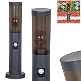  Lámpara de pie Sessa de HOFSTEIN, con detector de movimiento de metal/plástico en antracita/color humo o blanco, lámpara de exterior moderna para jardín, exterior, patio, altura 45,5 cm, E27, IP44