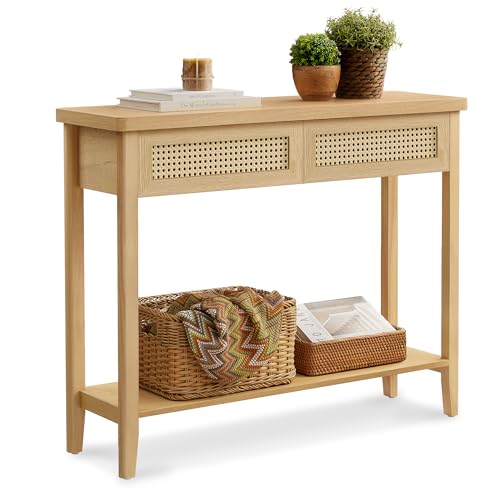 Image of VASAGLE 39.4 inch Console Table, 2 Drawers, Open Storage Shelf, Rounded Corners