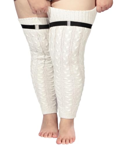 Moon Wood Plus Size Extra Long Leg Warmers for Women Winter Knitted Over Knee Thick Thigh High Socks Footless, White, One Size Deal