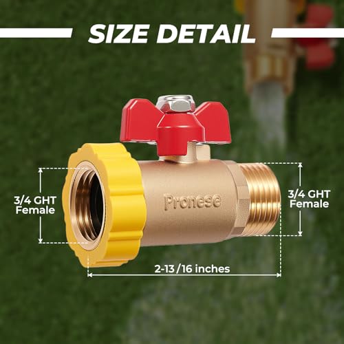 Pronese Full Flow Brass 3/4\'\'GHT High Flow Garden Hose Shut Off Valve Hose,Heavy Duty No Restricted-Flow Water Shut-Off Connector,Full Port Ball Valve Adapter