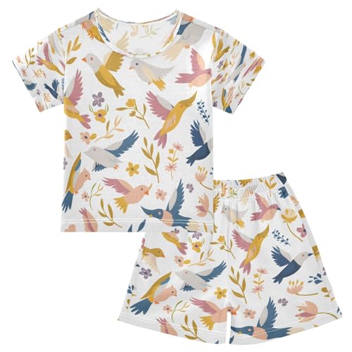 senya Short Sleeve Pajamas Sets Summer Cotton Sleepwear Bird and Flower