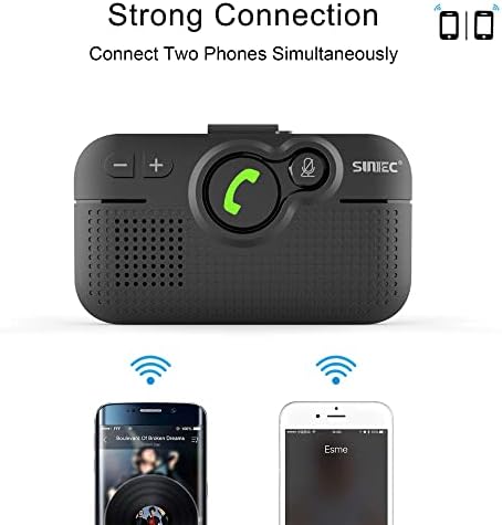 SUNITEC Hands Free Car Phone Kit Bluetooth 5.0,AUTO Power ON,Support Siri Assistant,Voice Guidance,3W Speaker,Bluetooth Car Phone Hands Free kit with Visor Clip-BC980P