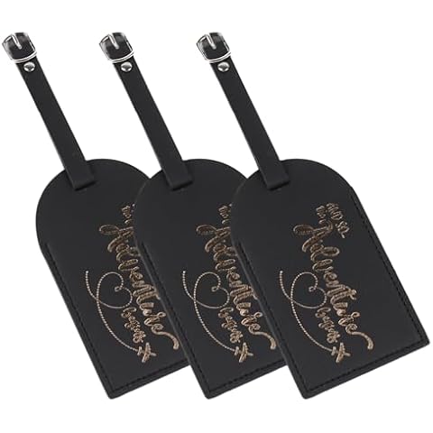 Luggage Tags Labels Leather for Travel Suitcase 3 Pack (Black) Cover
