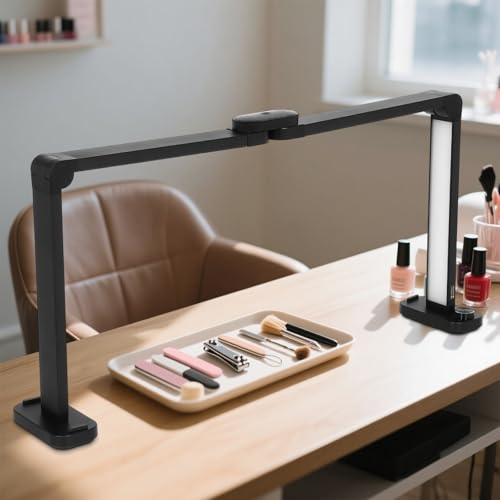 FAHKNS Large Half Moon Light for Nail Desk, 34IN Foldable LED Lamp with Phone Holder, 3000-6000K Color Temperature Adjustment, 456 Light Beads, Manicuret, Tattooing, Reading, Black by FAHKNS - Used condition - US$22.63