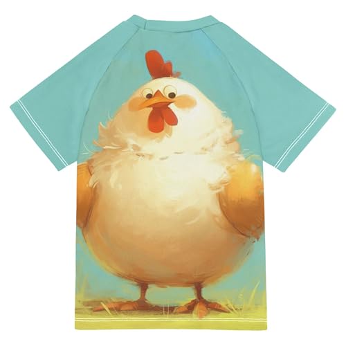 Cartoon Farm Chicken Girls Bathing Suit Sun Protection Football Sports Shirt Swimwear Beach Tops 3T2