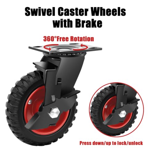 6 Inch Outdoor Caster Wheels Set of 4 Heavy Duty for All Terrain (2 Brake) by LDCASTER - Used condition - Image 8