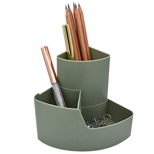 SIPLIV Pot à crayons en plastique multifonctionnel à 3 compartiments pour pinceaux de maquillage, pot à stylos, organiseur de fournitures de bureau, vert Cover