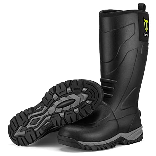 TIDEWE Rubber Boots for Men, Waterproof Durable Unique Design Rain Boots, Neoprene Hunting Boots, Warm Rubber Work Mud Boots (Size 9)