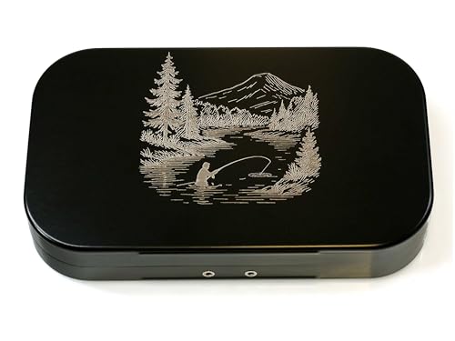 Personalised Aluminium Fly Box, Engraved Fly Fishing Gift, Dry & Wet Flies Storage Case, Compact Pocket Fly Case for Anglers (Black)