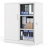 COSTWAY Aktenschrank abschließbar, 91 cm Metallschrank mit Doppeltür, Weiß