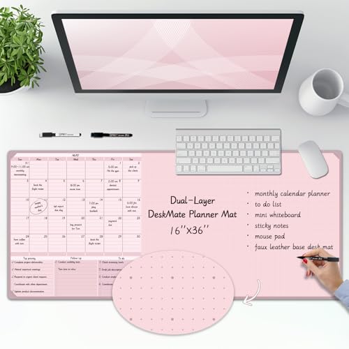 JJPRO Dual-Layer Pink Dry Erase Desk Mat,Large Multi-Use Dry Erase Desk Calendar, Erasable Desk Mat, Reusable Desk Writing Board,Dry Erase Calendar for Desk for Office, Home-16