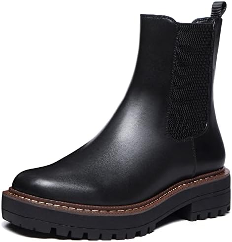 Athlefit Women's Chelsea Boots Fashion Lug Sole Chunky Heel Slip on Elastic Ankle Booties