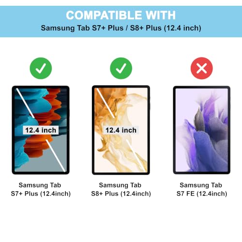 Image of CEDO Smart Case for Samsung Tab S7+ Plus / S8+ Plus (12.4 in) Tri-Fold Flip Folio Cover | Pencil Holder | Auto Wake-Up /Sleep Mode | Multi View Angles Stand TPU Backcover (Black)