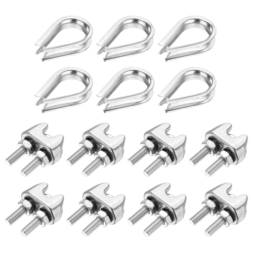 PATIKIL 14Pcs M2 304 Stainless Steel Wire Rope Kit, Wire Rope Cable Clip Clamp, Tube Thimble and Crimping Loop for 1/16 Inch Wire Rope Cable Thimbles, Silver