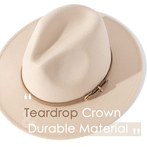 Lisianthus Women Classic Felt Fedora Wide Brim Hat With Belt Buckle A-Creamy #TOP1