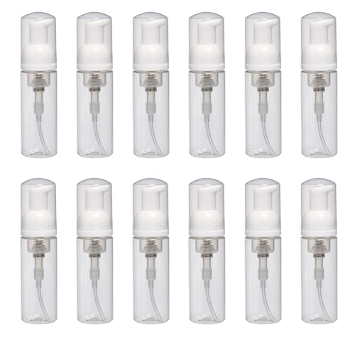 Garrafas de bomba de espuma recarregáveis de 50 ml em conformidade com TSA - Garrafa de plástico PET transparente com bomba de espuma branca e tampa transparente, viagem aérea ou acampamento