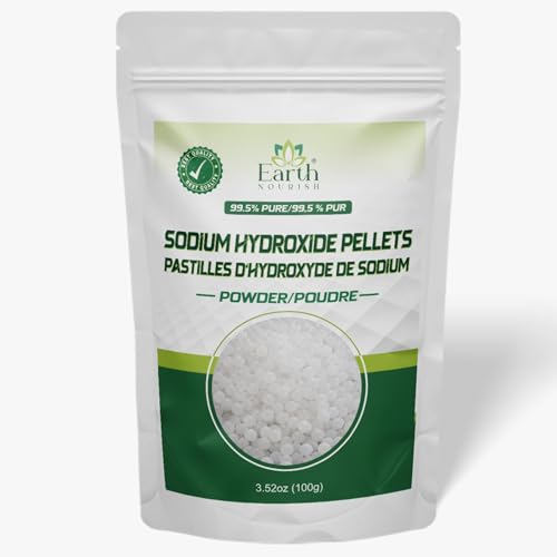 Earth Nourish Sodium Hydroxide Pellets (Caustic Soda) - 100g / 3.52 Oz | Pellet Form Raw Material for Soap Making DIY Formulations & Industrial Use