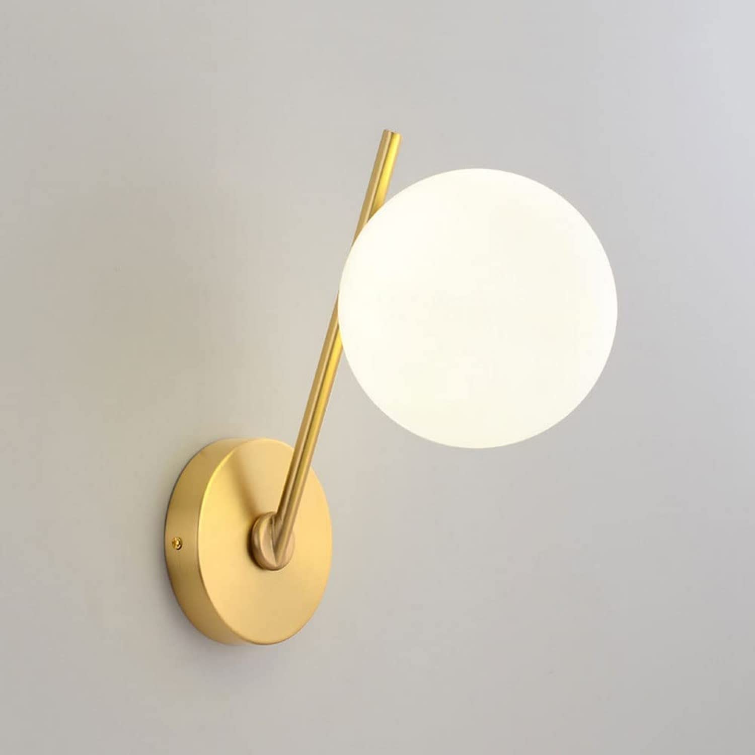 JKJZSALJ Wall Light Modern Brass Brushed Wall Sconce Milky White Glass Ball LED Wall Lights with Bulb Bedroom Bedside Lighting Wall Lamps Living Room Hallway Wall Lantern H10.24in Bed
