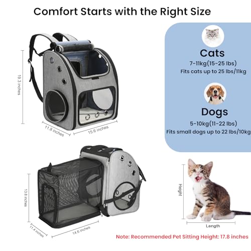 COVONO Expandable Pet Carrier Backpack for Cats, Dogs and Small Animals, Portable Pet Travel Carrier, Super Ventilated Design, Airline Approved, Ideal for Traveling/Hiking/Camping, Grey, XL - Thumbnail 2