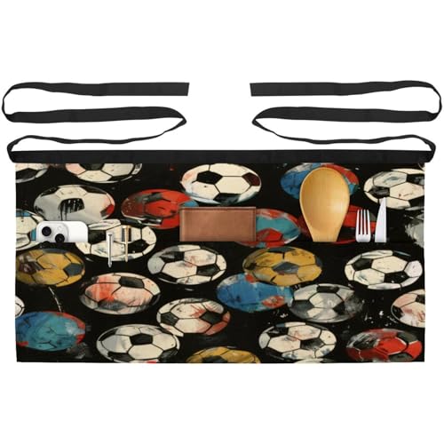Demi-tablier pour cuisine et pâtisserie au motif football grunge multicolore