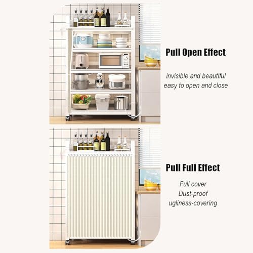 Beige Cabinet Curtains for Shelves, Dust-Proof Closet Curtain with Sliding Rail, Privacy Curtain for Kitchen, Wardrobe, Pantry & Laundry Room (80cm Track x H 120cm)