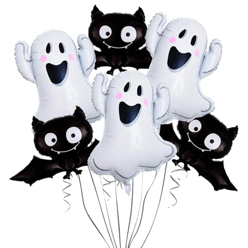 6 Pcs Halloween Balloons HSYWSH Large Halloween Bat Foil Balloons Ghost Balloon/s Hallowee/n Party Haunted House Decorations for Kids Hallowe/en Party Favors Supplies (Multicolor A)