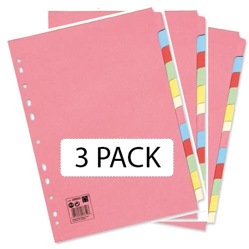 3 x Office Subject Dividers Multipunched Manilla Card 12-Part A4 Assorted -Pink