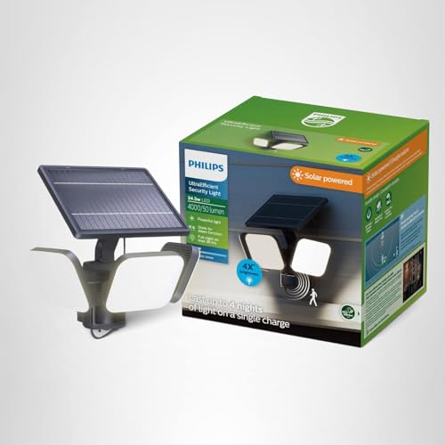 Philips Zyren UltraEfficient Solar Security Light, IP65 Weather-Resistant, 4000 Lumens, Broad Range Motion Sensor, Dusk-to-Dawn Operation, Replaceable Battery, Black, 5000K, 1 Light thumbnail 10