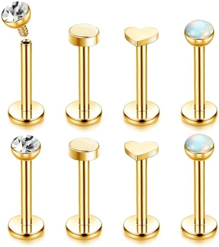 Rajnard 16G Lip Bars Kraakbeen Tragus Helix Oorbellen Zilver Roestvrij Staal Labret Stud 6-19mm Plat Achterkant Piercing Sieraden, 1.2mm, Metaal