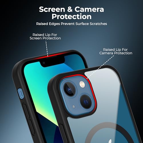 Image of A rtistque Clear Back Cover Case for iPhone 13 / iPhone 14 | Mag-Safe | Transparent Acrylic Armor | Shockproof TPU Protective Design | iPhone 13 Back Cover - Black Bump