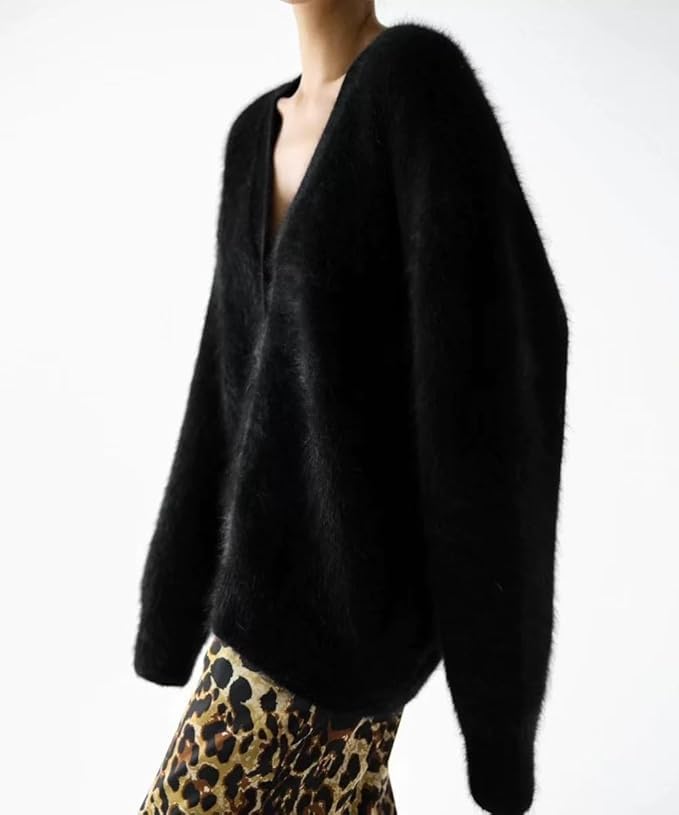 Image of Womens Fuzzy Sweaters Cardigan V-Neck Button Down Oversized Mohair Sweater Casual Y2k 2026 Fall Winter