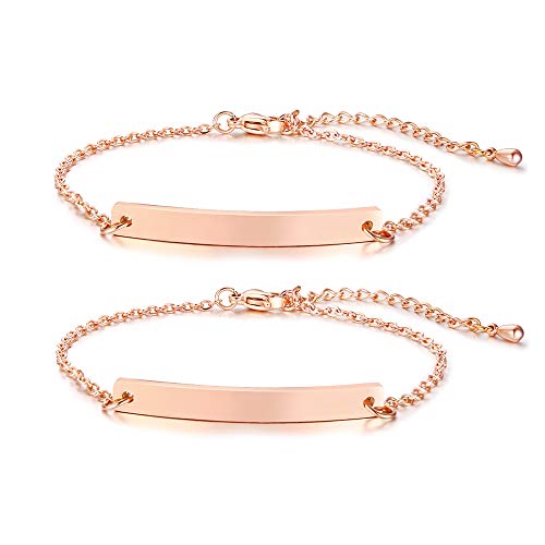 VNOX Personalisierte Edelstahl Brautjungfer Armband Freundschaft Familie Bar Armband Link ID Kette für Frauen Mädchen Einstellbare Länge,Freies Gravur