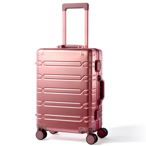 VentureVault All Aluminum Carry On Luggage 22x14x9 Airline Approved,Zipperless Luggage Premium Aluminum Suitcase Luggage, Hard Shell Carry On Luggage with Spinner Wheels (rose gold, 20inch)