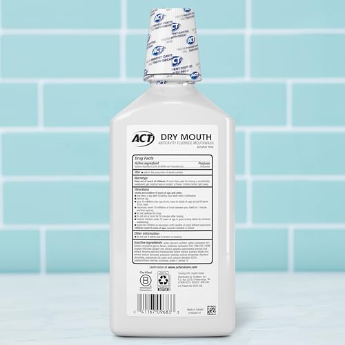 ACT Dry Mouth Anticavity Zero Alcohol Fluoride Mouthwash, Soothing Mint, 33.8 fl. oz