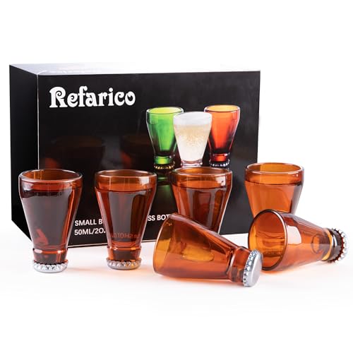 REFARICO Beer Bottle Shot Glasses Set of 6, 2oz Funny Shot Glasses, White Elephant Gifts for Adults, Glassware Drinking Glasses, Great for Home Bar and Party Favors
