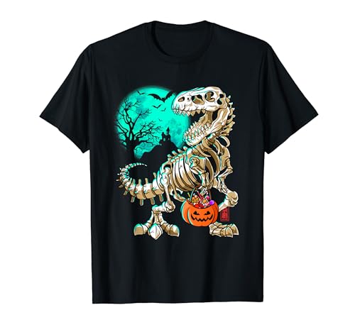 Skeleton T-Rex Halloween Boys Dino Kids Fossil Dino Maglietta