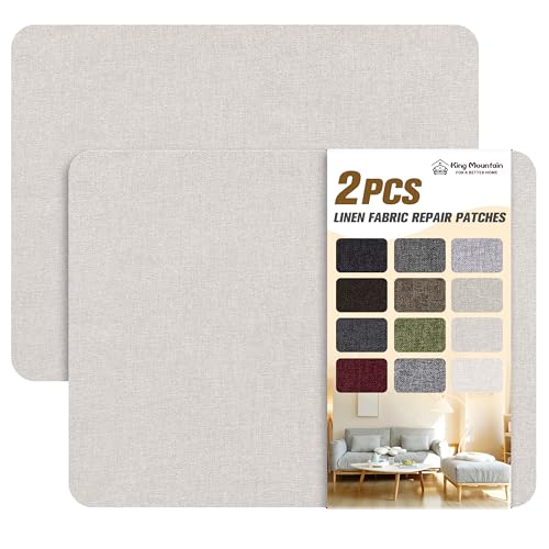 KING MOUNTAIN Fine Linen Repair Patches, Self-Adhesive Fabric Patches, 8X11 inch 2 PCS, Multi Color, Can be Used for Sofa，Chair,Curtain Repair(Beige,8