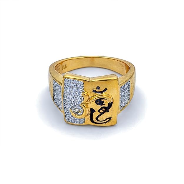 Imishree Gold Om Symbol Men's Ring with CZ Stone Accents