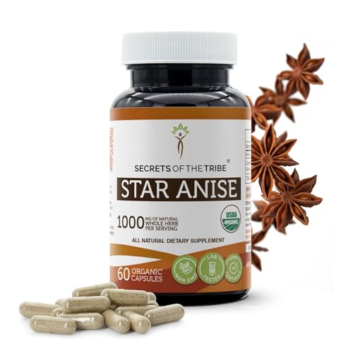 Secrets of the Tribe Star Anise 60 Capsules, 1000 mg, USDA Organi...